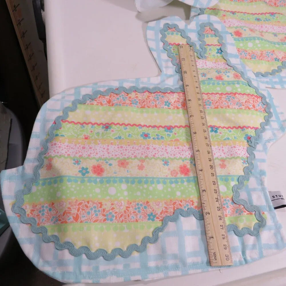 Fabric Easter Bunny Rabbit (4) Placemats with Rick Rack, stripes- quilted look,